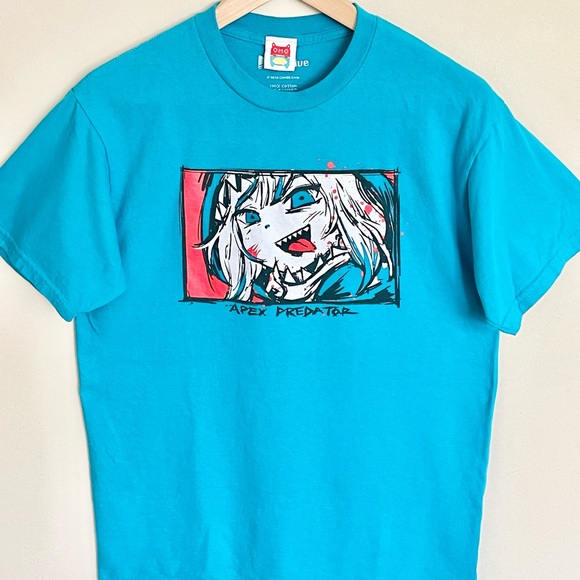 Omocat x hololive Gawr Gura Apex Predator Blue Anime T Shirt Adult size Medium - Picture 3 of 9